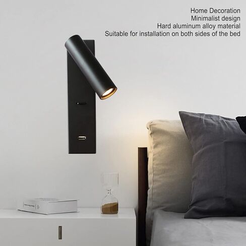 مصباح قراءة LED مثبت على الحائط من Qinlorgo، مصابيح إضاءة حائط بمنفذ USB، رأس قابل للتدوير من سبائك الألومنيوم مع سطوع قابل للتعديل، مثالي لغرفة النوم الداخلية in Saudi Arabia