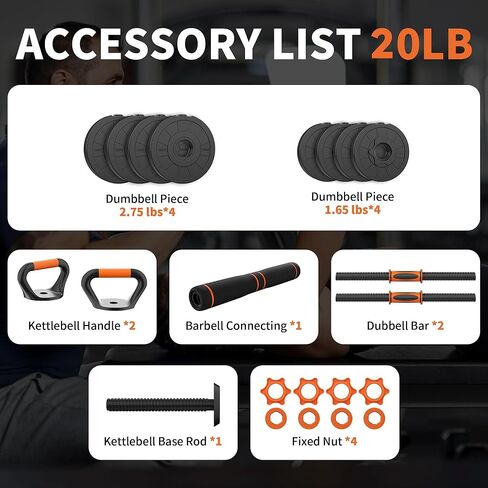 VTORY Adjustable Weights Dumbbell Set, 20/70/90lbs Free Weights Set with Connector, 4 in1 Dumbbells Set Used as Barbell, Kettlebells, Push up Stand, Weight Set for Home Gym Suitable Men/Women in Saudi Arabia