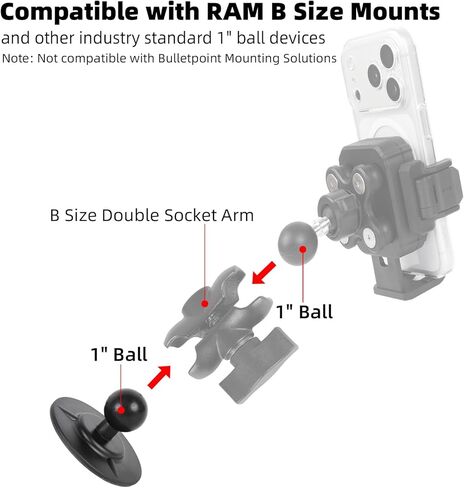 1" Ball Adhesive Base Compatible with RAM Mounts B Size Double Socket Arm, Flexible Adhesive Mount for Motorcycle Gas Tank & Car Dashboard - GPS Phone Holder Accessories in Saudi Arabia