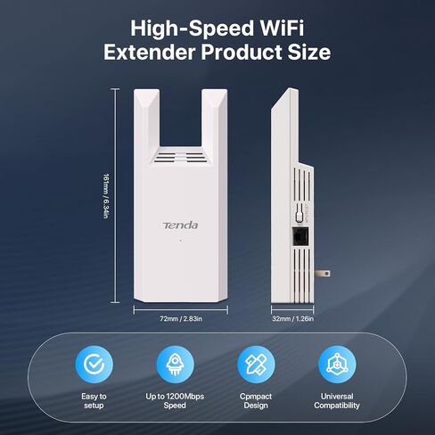 Tenda WiFi Range Extender AC1200 - WiFi Extender with Gigabit Ethernet Port, 1.2Gbps Home Signal Booster, Dual Band, Up to 1600 Sq & 32 Devices (A18Pro) in Saudi Arabia