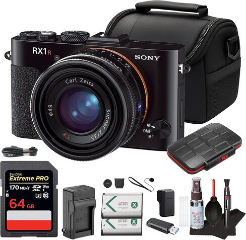 كاميرا Sony Cyber-Shot DSC-RX1R الرقمية - كاميرا كاملة الإطار بدقة 24.3 ميجابكسل مع عدسة زايس الثابتة مقاس 35 مم f/2 - للسفر والتصوير الفوتوغرافي في الشوارع والصور الشخصية | بطاقة ذاكرة 64 جيجا | بطارية بديلة | حقيبة | أكثر in Kuwait