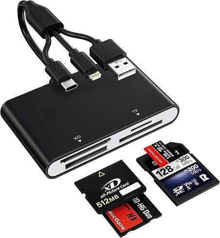 محول Memory Stick Pro Duo 4 في 1، قارئ بطاقات ذاكرة متعددة مع Lightning/USB-C/USB-A لـ SD/TF/MS/XD، قارئ Sony Cybershot Memory Stick Pro Duo لأجهزة iPhone/Android/PC/iPad/الكاميرا، التوصيل والتشغيل in Saudi Arabia