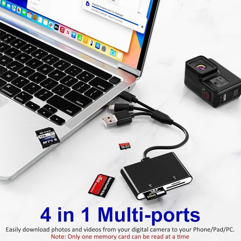 محول Memory Stick Pro Duo 4 في 1، قارئ بطاقات ذاكرة متعددة مع Lightning/USB-C/USB-A لـ SD/TF/MS/XD، قارئ Sony Cybershot Memory Stick Pro Duo لأجهزة iPhone/Android/PC/iPad/الكاميرا، التوصيل والتشغيل in Saudi Arabia