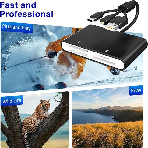 محول Memory Stick Pro Duo 4 في 1، قارئ بطاقات ذاكرة متعددة مع Lightning/USB-C/USB-A لـ SD/TF/MS/XD، قارئ Sony Cybershot Memory Stick Pro Duo لأجهزة iPhone/Android/PC/iPad/الكاميرا، التوصيل والتشغيل in Saudi Arabia