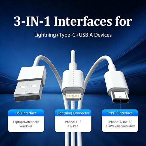 قارئ بطاقات SD 3 في 1 لأجهزة iPhone 17 16 15 14 13، ومحول USB-C وLightning إلى SD/TF مع منفذ شحن، وعارض بطاقة ذاكرة موصل مزدوج لأجهزة iPad وAndroid والكاميرا وTrail Cam والتوصيل والتشغيل in Saudi Arabia