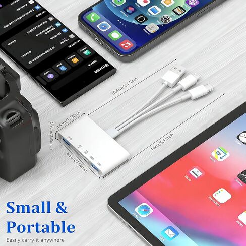 قارئ بطاقات SD 3 في 1 لأجهزة iPhone 17 16 15 14 13، ومحول USB-C وLightning إلى SD/TF مع منفذ شحن، وعارض بطاقة ذاكرة موصل مزدوج لأجهزة iPad وAndroid والكاميرا وTrail Cam والتوصيل والتشغيل in Saudi Arabia