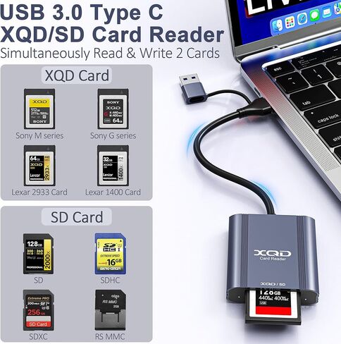 XQD Card Reader, 2 in 1 USB-C/USB-A XQD/SD Card Reader, XQD Memory Card Adapter Compatible with iPhone 17/16/15, MacBook, Android, Sony Cameras, Windows, Laptops, Tablets in Saudi Arabia