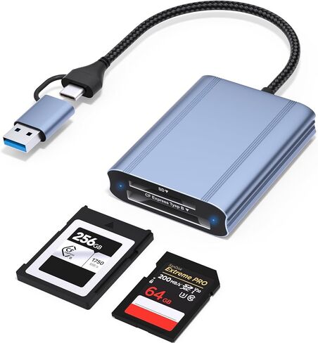 قارئ بطاقة CFexpress Type B وSD، USB-C 3.2 Gen 2 سرعة نقل 10 جيجابت في الثانية، USB-C وUSB-A 2 في 1 CFExpress Type B Reader محول سبائك الألومنيوم متوافق مع Windows/Mac/Linux/Android in Kuwait