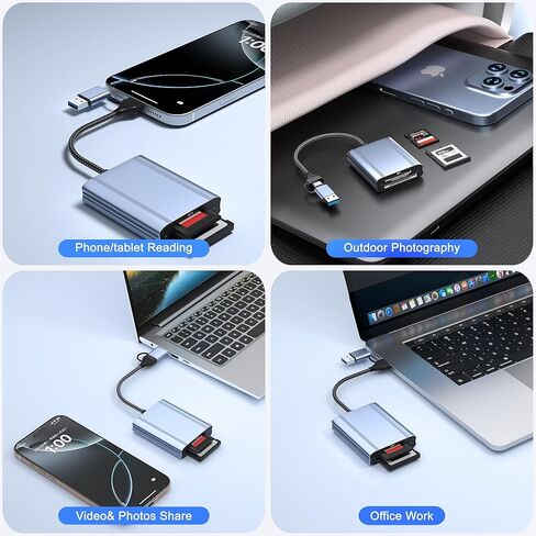 قارئ بطاقة CFexpress Type B وSD، USB-C 3.2 Gen 2 سرعة نقل 10 جيجابت في الثانية، USB-C وUSB-A 2 في 1 CFExpress Type B Reader محول سبائك الألومنيوم متوافق مع Windows/Mac/Linux/Android in Kuwait
