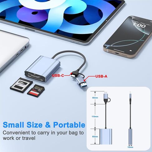 قارئ بطاقة CFexpress Type B وSD، USB-C 3.2 Gen 2 سرعة نقل 10 جيجابت في الثانية، USB-C وUSB-A 2 في 1 CFExpress Type B Reader محول سبائك الألومنيوم متوافق مع Windows/Mac/Linux/Android in Kuwait