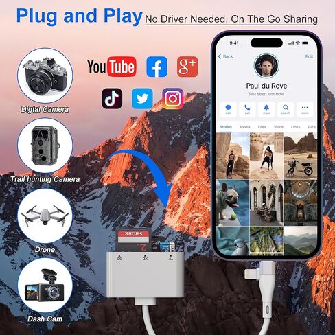 XD Card Reader for Lightning/USB C, 3 in 1 SD Card Reader, XD/SD/TF XD Picture Card Reader for iPhone 17/16/15/14/Macbook/Android/PC/Computer/Laptop, Plug & Play in Saudi Arabia