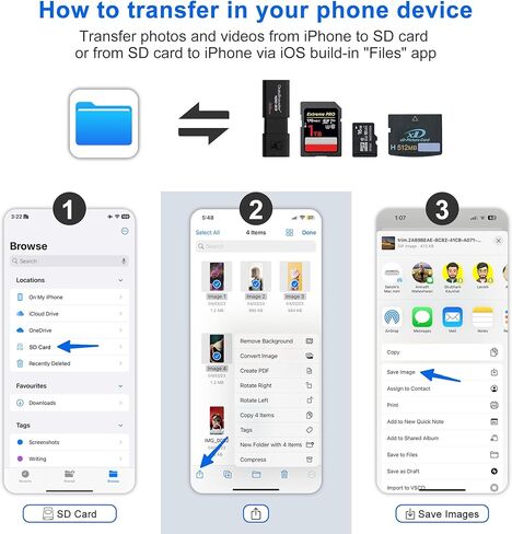 XD Card Reader for Lightning/USB C, 3 in 1 SD Card Reader, XD/SD/TF XD Picture Card Reader for iPhone 17/16/15/14/Macbook/Android/PC/Computer/Laptop, Plug & Play in Saudi Arabia