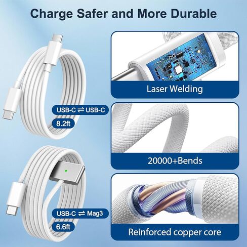140W Charger for MacBook Pro 14 16 inch MacBook Air 13 15 inch 2026-2021 M5 M4 M3 M2 M1, 140W GaN Power Adapter, 6.6FT USB C to 3 Magnetic 3 Cable, 8.2FT USB C to C Cable【Original Quality】 in Kuwait