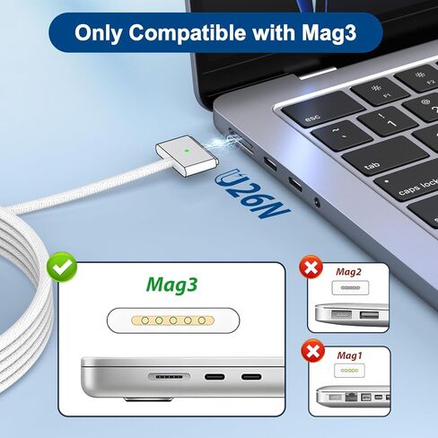 140W Charger for MacBook Pro 14 16 inch MacBook Air 13 15 inch 2026-2021 M5 M4 M3 M2 M1, 140W GaN Power Adapter, 6.6FT USB C to 3 Magnetic 3 Cable, 8.2FT USB C to C Cable【Original Quality】 in Kuwait