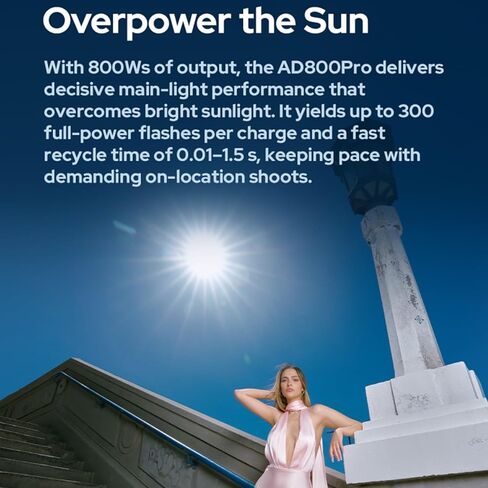 Godox AD800 Pro AD800Pro 800Ws Outdoor TTL Flash, 300 Full Power Flash, 0.01s~1.5s Recycle Time, 40W Bi-Color Modeling Light, 2.4G Wireless, Bowens Mount Speedlight for Canon, Sony, Nikon DSLR Cameras in Saudi Arabia