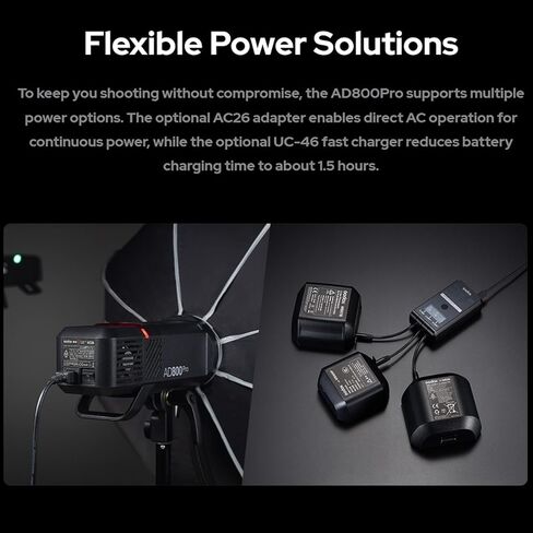 Godox AD800 Pro AD800Pro 800Ws Outdoor TTL Flash, 300 Full Power Flash, 0.01s~1.5s Recycle Time, 40W Bi-Color Modeling Light, 2.4G Wireless, Bowens Mount Speedlight for Canon, Sony, Nikon DSLR Cameras in Saudi Arabia