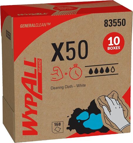 ملابس WypAll 83550 X50، صندوق منبثق، 9 1/10 × 12 1/2، أبيض، 176 لكل صندوق (علبة من 10 صناديق) in Kuwait