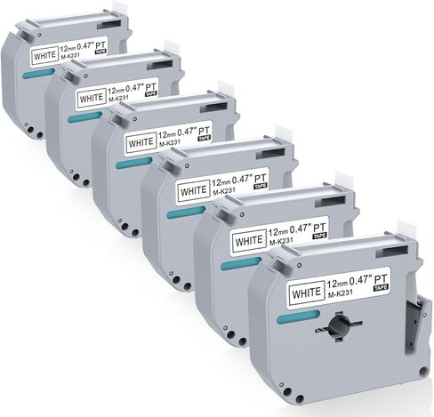 P PUTY M-K231 متوافق مع شريط Brother P-Touch Label Tape M لشريط Brother M-K231s 12 مم 0.47 أبيض MK231 M231 M-K231 للأخ PTouch PT-65 PT-M95 PT-90 PT-70 PT-80، 6 عبوات in Kuwait
