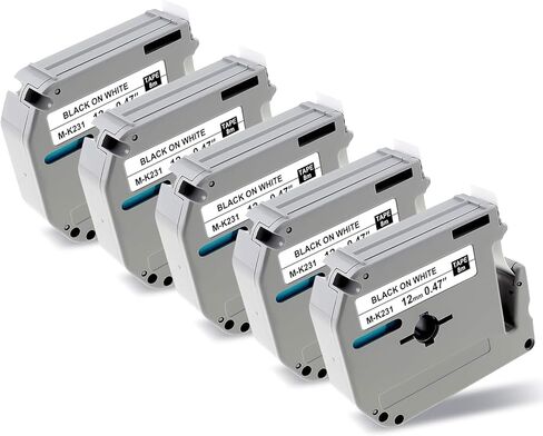 JOJOME 5 عبوات M-K231 M شريط متوافق 12 مم 0.47 شريط لاصق أبيض بديل لـ Brother P-Touch M231 MK231 M-231 M-K231S يعمل مع Brother Ptouch PT-65 PT-M95 PT-90 PT-70 PT-80 صانع الملصقات in Kuwait