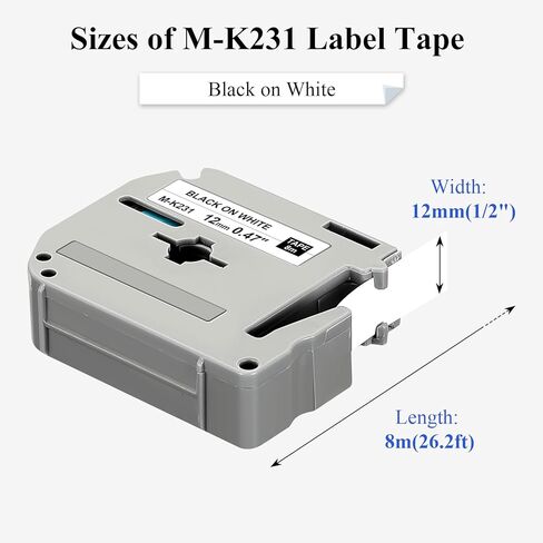 JOJOME 5 عبوات M-K231 M شريط متوافق 12 مم 0.47 شريط لاصق أبيض بديل لـ Brother P-Touch M231 MK231 M-231 M-K231S يعمل مع Brother Ptouch PT-65 PT-M95 PT-90 PT-70 PT-80 صانع الملصقات in Kuwait