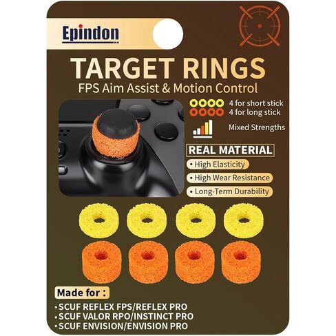 Epindon Target Rings | FPS Aim Assist Precision Motion Control | Made for SCUF REFLES, VALOR PRO/INSTINCT PRO, ENVISION Controllers(Orange Rings for Long Stick, Yellow Rings for Short Stick) 8-PACK in Saudi Arabia