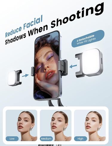 حامل ثلاثي عصا سيلفي مقاس 67 بوصة مع ضوء، حامل هاتف أساسي لأجهزة iPhone وSamsung، حامل ثلاثي الكل في واحد قابل للتمديد مع جهاز تحكم عن بعد، مقبض دوران 360 درجة، مجموعة مدونة فيديو محمولة للسفر لتسجيل الفيديو والبث المباشر in Saudi Arabia
