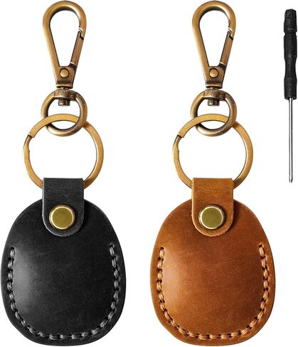 Compatible with Air Tag Holder Case Keychain, Genuine Leather for Air Tags Keychain Holder for Kids, Bags(Brown) in Saudi Arabia