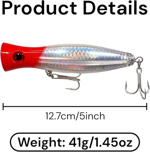 6-Piece Large Topwater Popper Fishing Lures with Tackle Box – Saltwater & Freshwater Surface Poppers for Surf Casting (5in) | Thrive Tackle in Saudi Arabia