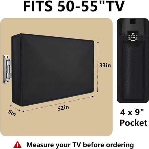 Outdoor TV Cover 50 to 55 Inch Weatherproof, Waterproof TV Cover for Outside 52"L X 33"H with Pocket, Thick 600D Oxford Cloth & PVC Waterproof Coating Protector -Black in Saudi Arabia