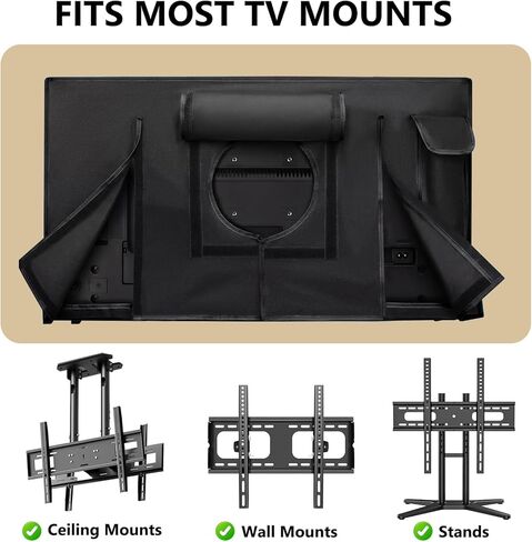 Outdoor TV Cover 50 to 55 Inch Weatherproof, Waterproof TV Cover for Outside 52"L X 33"H with Pocket, Thick 600D Oxford Cloth & PVC Waterproof Coating Protector -Black in Saudi Arabia