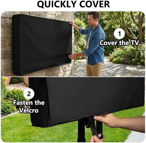 Outdoor TV Cover 50 to 55 Inch Weatherproof, Waterproof TV Cover for Outside 52"L X 33"H with Pocket, Thick 600D Oxford Cloth & PVC Waterproof Coating Protector -Black in Saudi Arabia