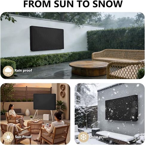 Outdoor TV Cover 50 to 55 Inch Weatherproof, Waterproof TV Cover for Outside 52"L X 33"H with Pocket, Thick 600D Oxford Cloth & PVC Waterproof Coating Protector -Black in Saudi Arabia