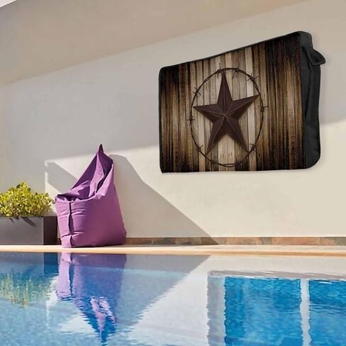 Outdoor TV Cover 55 Inch Texas Stars Wood Grain TV Enclosure Rustic Wooden TV Covers for Outside TV Display Screen Protector with Remote Control Pocket Home Decor in Saudi Arabia