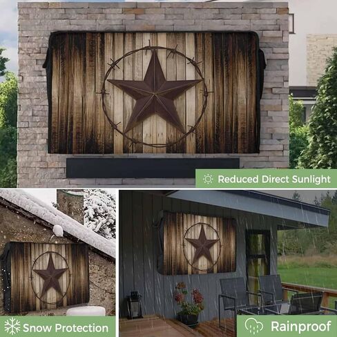 Outdoor TV Cover 55 Inch Texas Stars Wood Grain TV Enclosure Rustic Wooden TV Covers for Outside TV Display Screen Protector with Remote Control Pocket Home Decor in Saudi Arabia