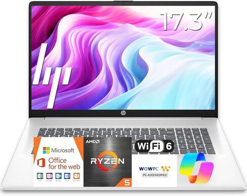 HP 17 inch Business Laptop Computer • 2026 Edition • Latest AMD Ryzen 5 CPU • (16GB RAM | 512GB SSD) • 17.3" FHD Display • Copilot+ • Long Battery Life • Windows 11 with Office 365 for The Web in Saudi Arabia