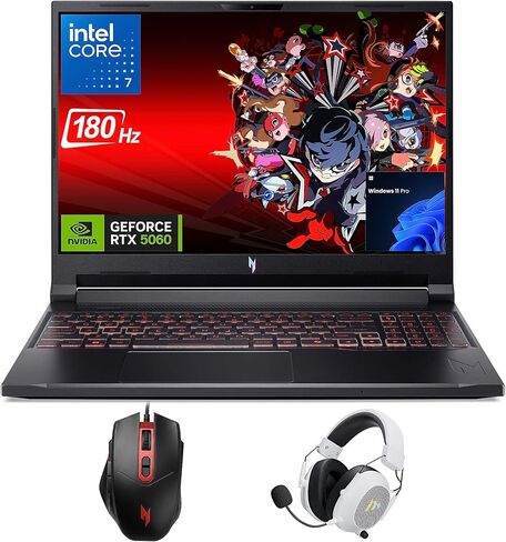 Acer Nitro V16 Gaming Laptop, 16" WUXGA IPS 180Hz (100% sRGB), Intel 10-Core 7 240H, 32GB DDR5 1TB Gen4 SSD, GeForce RTX 5060 DLSS4, Backlit Keyboard, RJ 45, SD Card Slot, Win 11 Pro with Accessory in Saudi Arabia