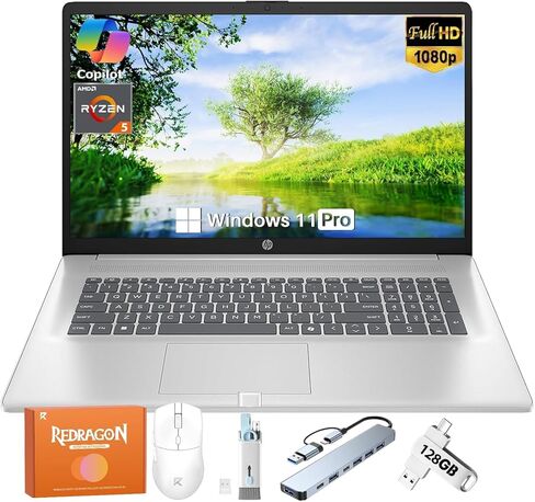كمبيوتر محمول HP 2026 مقاس 17.3 بوصة، AMD 12-Threads Ryzen 5 7430U (حتى 4.3 جيجا هرتز)، ذاكرة الوصول العشوائي 20 جيجابايت، 512 جيجابايت SSD، شاشة HD + مضادة للتوهج، Copilot-AI، Wi-Fi 6، Windows 11 Pro، للأعمال والطلاب، مع الملحقات in Saudi Arabia