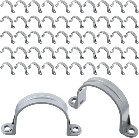 PVC Pipe Strap Two Hole Plastic Conduit Strap Grey Pipe Clamps Heavy Duty Conduit Clamp U PVC Clip 2 Holes PVC Pipe Mounting Bracket for PVC Pipe Conduit and Cables (50 Pcs,1 Inch) in Kuwait