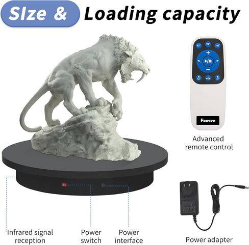 قرص دوار بمحرك يتم التحكم فيه عن بعد، حامل عرض دوار بمحرك شديد التحمل، منصة دوارة قابلة لضبط السرعة، قرص دوار متعدد الأوضاع بزاوية 360 درجة للمسح الضوئي ثلاثي الأبعاد، التصوير الفوتوغرافي (23.6 بوصة/أسود) in Kuwait