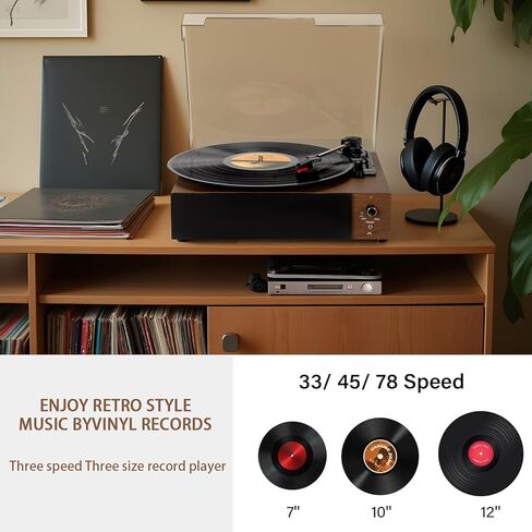 Portable Bluetooth Vinyl Record Player Turntable with Built-in Speakers, Rechargeable, Multiple Speeds (33/45/78 RPM) – Retro Vintage Design for Home & Gifts in Saudi Arabia
