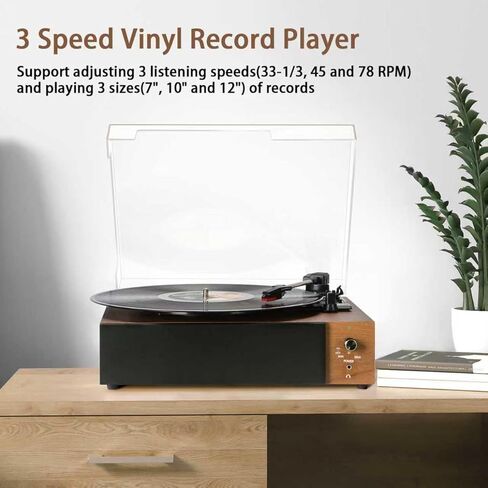 Portable Bluetooth Vinyl Record Player Turntable with Built-in Speakers, Rechargeable, Multiple Speeds (33/45/78 RPM) – Retro Vintage Design for Home & Gifts in Saudi Arabia