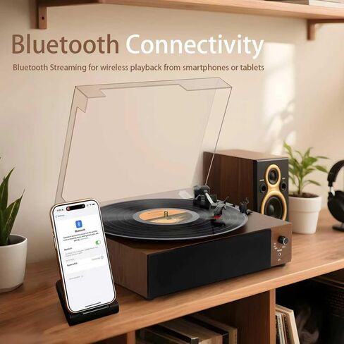 Portable Bluetooth Vinyl Record Player Turntable with Built-in Speakers, Rechargeable, Multiple Speeds (33/45/78 RPM) – Retro Vintage Design for Home & Gifts in Saudi Arabia