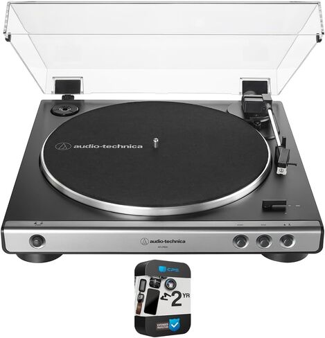 Audio-Technica AT-LP60X-GM Fully Automatic Belt-Drive Turntable 33-1/3 & 45 RPM -Gunmetal/Black Bundle with 1 Year Extended Protection Pack in Saudi Arabia