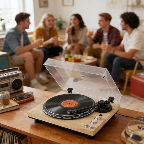 Fully Automatic Belt-Drive Turntable with Premium Cartridge,Hi-Fi,Carbon Fibre Arm,2 Speed, Dust Cover, Anti-Resonance,Adjustable Counterweight,Wood in Saudi Arabia