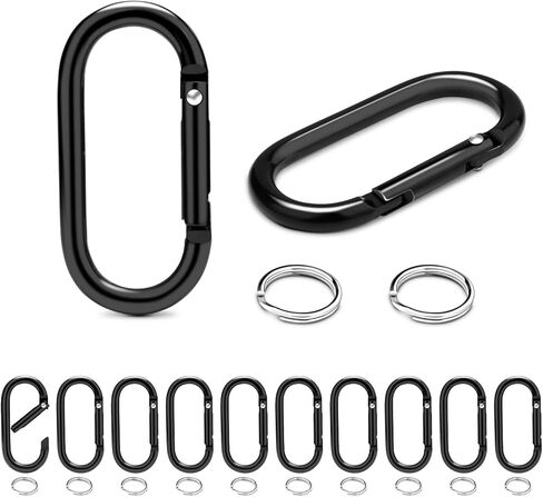 CooBigo 12Set Aluminum Oval Keyrings, 2" Carabiner Keychain Ring Clips, Large Spring Snap Key Hook for Dog Tag Clip, Purse Strap, Home Key, Paracord Lanyard Accessories (Black) in Saudi Arabia