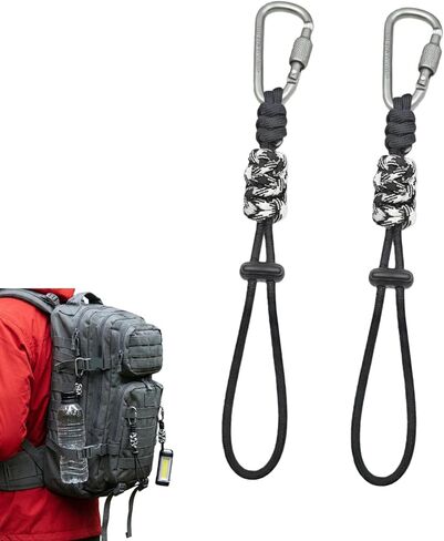 2-Pack Paracord Water Bottle Carrier with Locking Carabiner, Anti-Lost Hands-Free Holder Clip for Hiking & Walking, Tactical Strap Fits Standard 16.9oz Plastic Bottles (Black & White) in Saudi Arabia