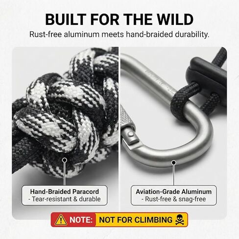 2-Pack Paracord Water Bottle Carrier with Locking Carabiner, Anti-Lost Hands-Free Holder Clip for Hiking & Walking, Tactical Strap Fits Standard 16.9oz Plastic Bottles (Black & White) in Saudi Arabia