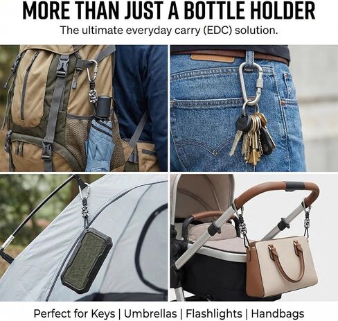 2-Pack Paracord Water Bottle Carrier with Locking Carabiner, Anti-Lost Hands-Free Holder Clip for Hiking & Walking, Tactical Strap Fits Standard 16.9oz Plastic Bottles (Black & White) in Saudi Arabia