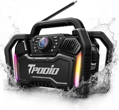 Rugged Jobsite Bluetooth Speaker – 160W Peak, 120dB Loud, FM Radio, IPX6 Waterproof | 24H Battery, 28W PD Fast Charge 2.5H, Heavy Duty Portable TWS Stereo for Outdoor, Garage, Tailgating in Saudi Arabia