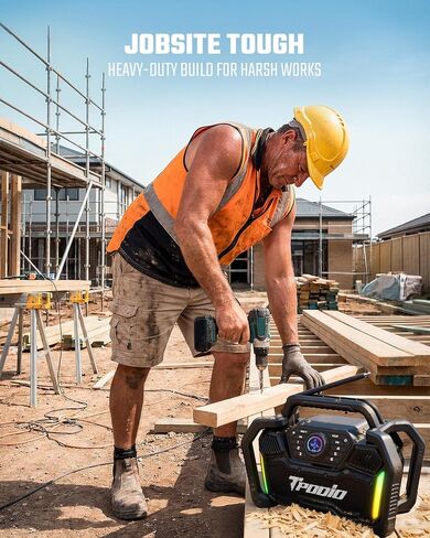 Rugged Jobsite Bluetooth Speaker – 160W Peak, 120dB Loud, FM Radio, IPX6 Waterproof | 24H Battery, 28W PD Fast Charge 2.5H, Heavy Duty Portable TWS Stereo for Outdoor, Garage, Tailgating in Saudi Arabia